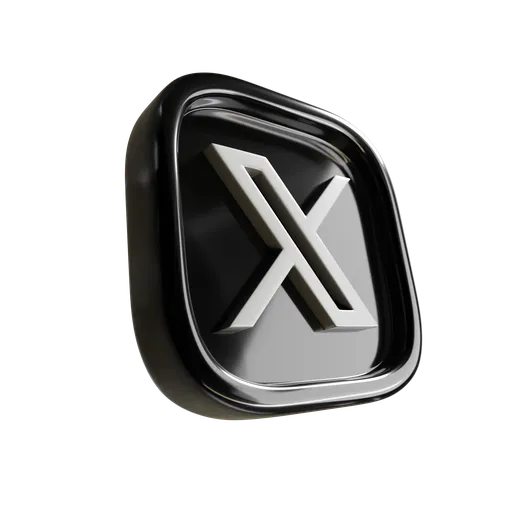 "Sleek 3D stylized silver 'X' icon within a glossy black frame, ideal for Blender 3D motion graphics and media."