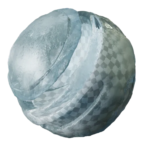 Realistic frozen ice PBR texture with varied surface imperfections for 3D rendering in Blender.