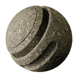 Textured PBR material sphere showing rough concrete with rubble mix, suitable for 3D Blender pathways.