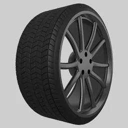 Highly detailed PBR 3D model of a car wheel and tire for Blender, perfect for automotive visualizations.