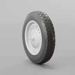 "Off-road scooter wheel with white rim for Blender 3D modeling, ideal for classic motorcycles and mopeds. Features threadlike design and durable construction for navigating dirty roads."