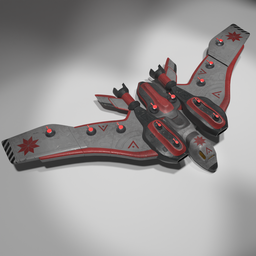Detailed Blender 3D model of stylized combat aircraft for gaming, showcasing intricate design with red accents.