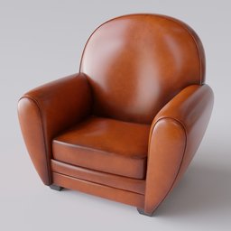 "3D model of a brown leather armchair with black footrest, perfect for furniture renders in Blender 3D. High-quality 4K PBR textures created with Substance, including a non-applied SubD modifier. Created by talented artists Jack Levine and Gregory Gillespie, rendered in RenderMan and Pixar for exceptional quality."