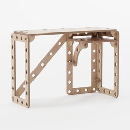 Modular wooden table 3D model with interlocking parts for Blender rendering.