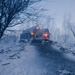 Snowfall Serenity Cabin Scene