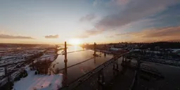 Aerial Sunset over City