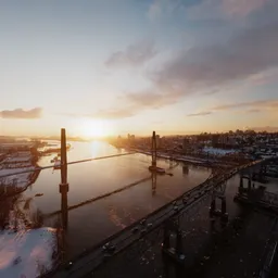 Aerial Sunset over City
