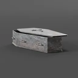 Realistic Blender 3D heavy-duty iron coffin model on a neutral background.