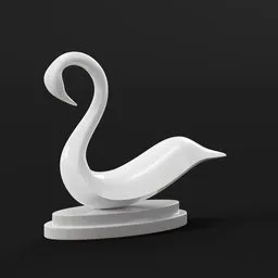 "Swan Queen Sculpture: A stunning 3D model for Blender 3D. This elegantly designed white swan statue on a black surface is perfect for decorating any space. Get it now and enjoy the exquisite craftsmanship. Rate it too!"