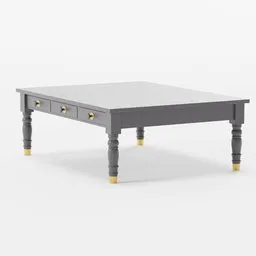 Accurate 3D model of a square coffee table with ornate legs and brass detailing, ideal for Blender rendering.