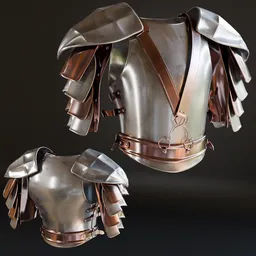 Detailed 3D model of a metallic warrior armor set with shoulder plates for Blender rendering.