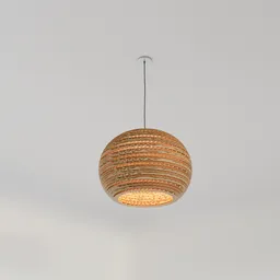 3D-rendered sphere-shaped cardboard light fixture with textured layers, suitable for various interior designs, made with Blender.