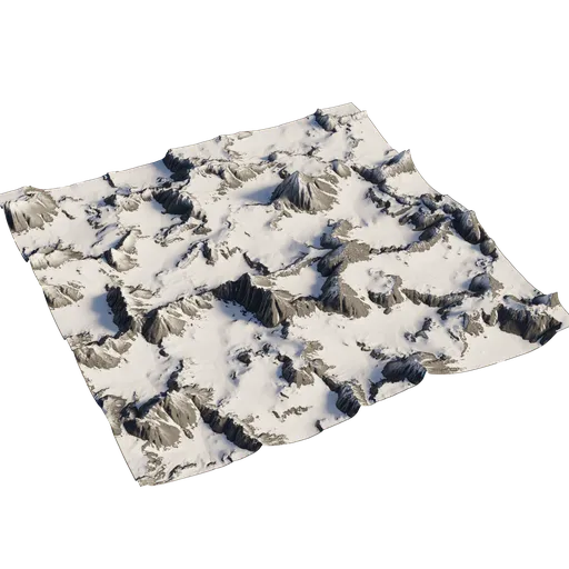 Detailed snowy terrain 3D model with realistic textures, ideal for Blender rendering projects.