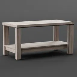 Rendered 3D model of a minimalist coffee table with a lower shelf, designed in Blender.