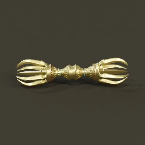 Detailed 3D rendering of brass Buddhist altar fitting for Blender historical simulation.