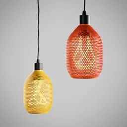 "Get creative with our 001 Hive Pendant Lamp 3D model, inspired by Petros Afshar and available in 4 colors. The mesh design features yellow and orange hues, imbuing a warm glow that perfectly complements gas or electric lighting. Quirky and statement-making, this batoidea-shaped lamp is ribbed for added detail."