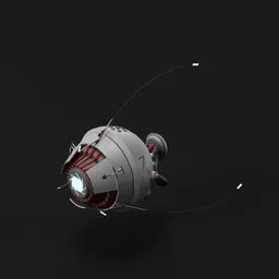 "Exo Drone, Destiny 2 inspired, 3D model for Blender 3D - featuring a small spacecraft with illuminated lights, character model, and a fishing pole, floating in space with sparse particles. This highly detailed model is perfect for cultivating a visually captivating scene with its textured base, radial light, and final render. Explore this anomaly of thievery equipment on our store website."