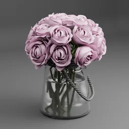 Pink Rose Bouquet Glass Vase