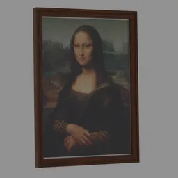 Detailed 3D model rendition of the Mona Lisa framed, perfect for Blender 3D artists, sans background.