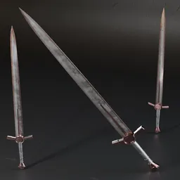 Low poly 3D sword model with high quality metal textures, ready for war game design and Blender projects.