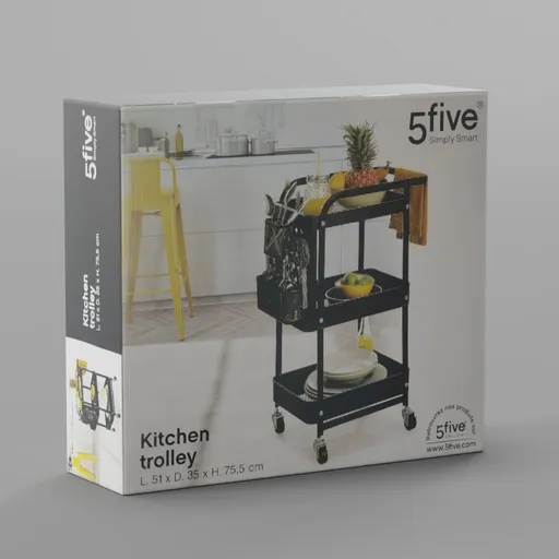 Realistic 3D model packaging for kitchen utility cart, optimized for Blender rendering.