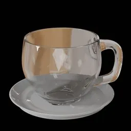 Realistic 3D model of a transparent cup with saucer, optimized for Blender rendering and 3D home design.
