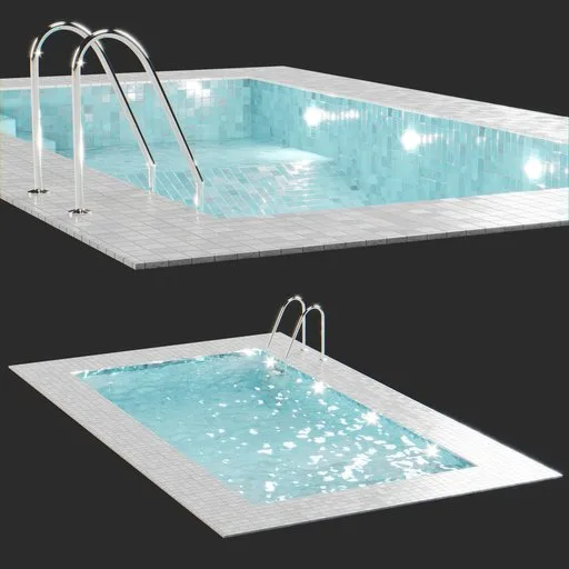 3D rendered swimming pool with realistic water texture and caustics, optimized for Blender.
