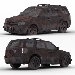 Rugged post-apocalyptic SUV 3D model with procedural textures, optimized for Blender rendering.