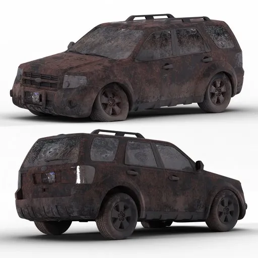 Rugged post-apocalyptic SUV 3D model with procedural textures, optimized for Blender rendering.