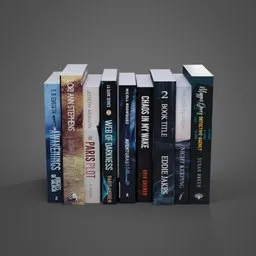 "Nine straight books on a table in Blender 3D. Perfect for literature-themed designs and 3D renders. Award-winning, high-quality asset for your projects."