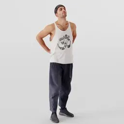 3D Urban Man Model in Prayer Pose with OM Mantra Tank Top and Beanie for Blender.