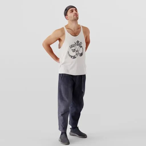 3D Urban Man Model in Prayer Pose with OM Mantra Tank Top and Beanie for Blender.