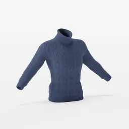 "3D modeled Cashmere Sweater with turtle neck knit, ideal for male clothing in Blender 3D. High resolution 4k texture maps baked for realistic cloth puppet. Perfect addition to man's wardrobe designs in Swedish style, available at official store."