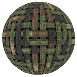 Detailed PBR camouflage netting material with green, brown, and black for 3D modeling in Blender and similar applications.