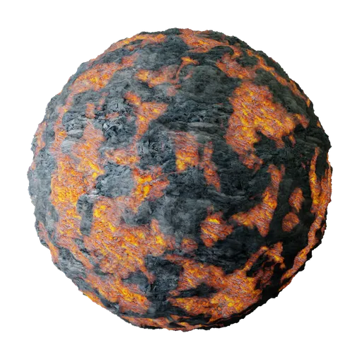 High-resolution 2K PBR lava stone texture for 3D modeling and rendering, featuring volcanic rock with realistic displacement.