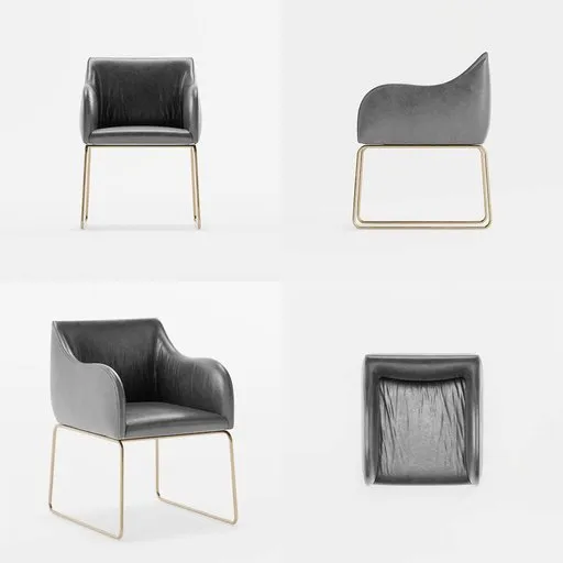 Realistic Blender 3D leather chair model with gold frame and 2K textures inspired by Fuga Inka design.