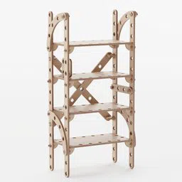 Detailed wooden 3D model of a shelving unit optimized for Blender, showcasing precise cut-out patterns.
