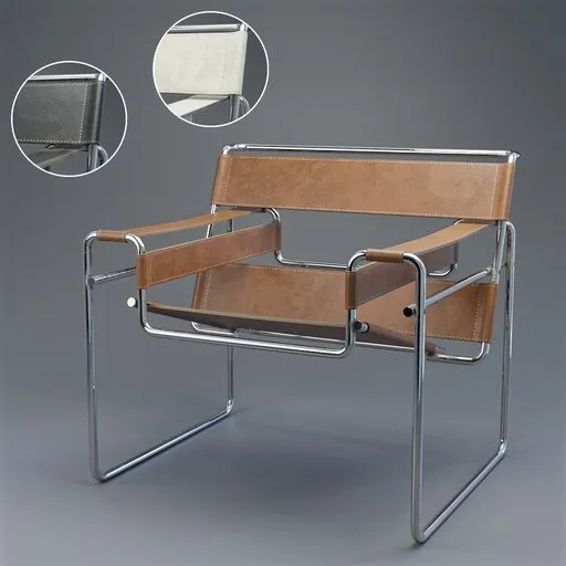 Highly-detailed Blender 3D model showcasing a contemporary Wassily lounge chair with interchangeable brown, beige, and black leather textures.