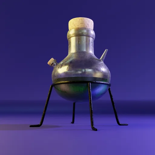 Detailed 3D rendering of lab glassware with green contents, designed for Blender 3D, high-quality material textures.