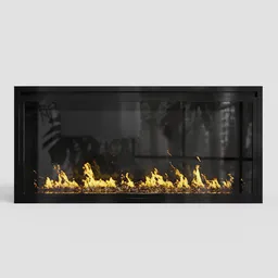 Detailed 3D model of electric fireplace with realistic flames, compatible with Blender for interior design.