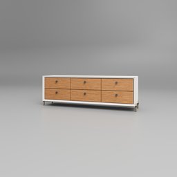 "Modern white and wood chest of drawers with ample storage space. Perfect for TV wall or bedroom storage. Blender 3D model available for download."