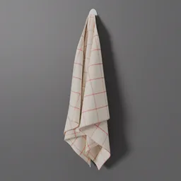 Realistic 3D model of a hanging checkered kitchen towel, ideal for Blender rendering and interior design.