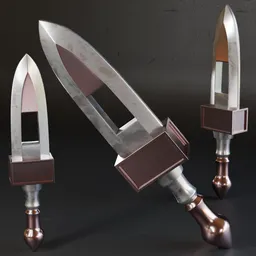 Low poly Blender 3D historic military dagger model with high-quality metal materials, ready for war game design.