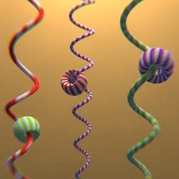 Colorful 3D-rendered candy animation trajectory using Blender, ideal for creative template design.