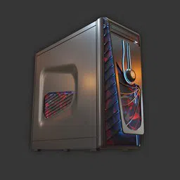 Highly detailed Blender 3D model of a modern gaming computer case with illuminated cooling fans.