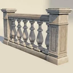 3D Blender model of a detailed stone balustrade with elegant balusters and low-poly design suitable for architectural rendering.
