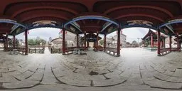 360-degree HDR image of a traditional Chinese pavilion on a cloudy day for scene lighting.