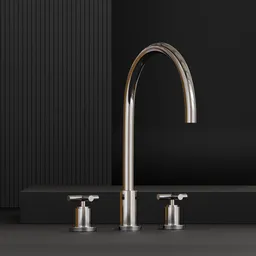 Detailed 3D model of a modern, sleek kitchen faucet set against a dark background, ideal for Blender 3D projects.