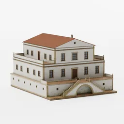 "3D model of a stunning Italian-inspired manor house with a staircase, balcony, and intricate architectural details. Created using Blender 3D software, this meticulously designed villa draws inspiration from Christoffer Wilhelm Eckersberg and Albert Anker, featuring curated collections and showcased on popular platforms like Polycount. Perfect for Blender 3D enthusiasts seeking an exquisitely crafted model for their projects."