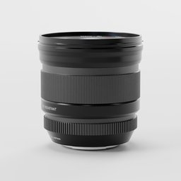 Highly detailed Blender 3D model of a professional camera lens on a white backdrop, perfect for 3D photography simulations.